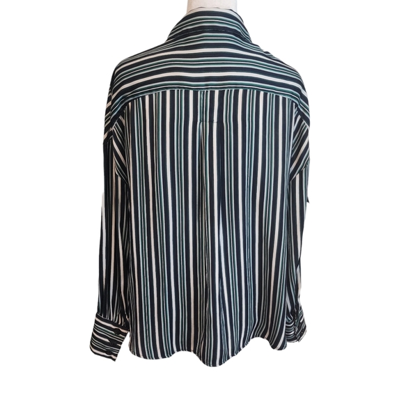 EUC Free People Blue Green Stripe Oversized Mad About You Button Down Shirt - Picture 10 of 15
